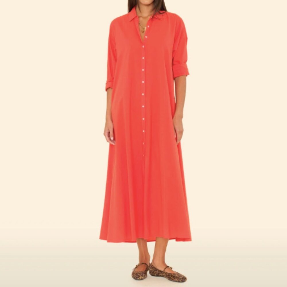 MINT XiRENA Boden Coral Orange pink Button down Maxi Shirt Dress Medium Evereve